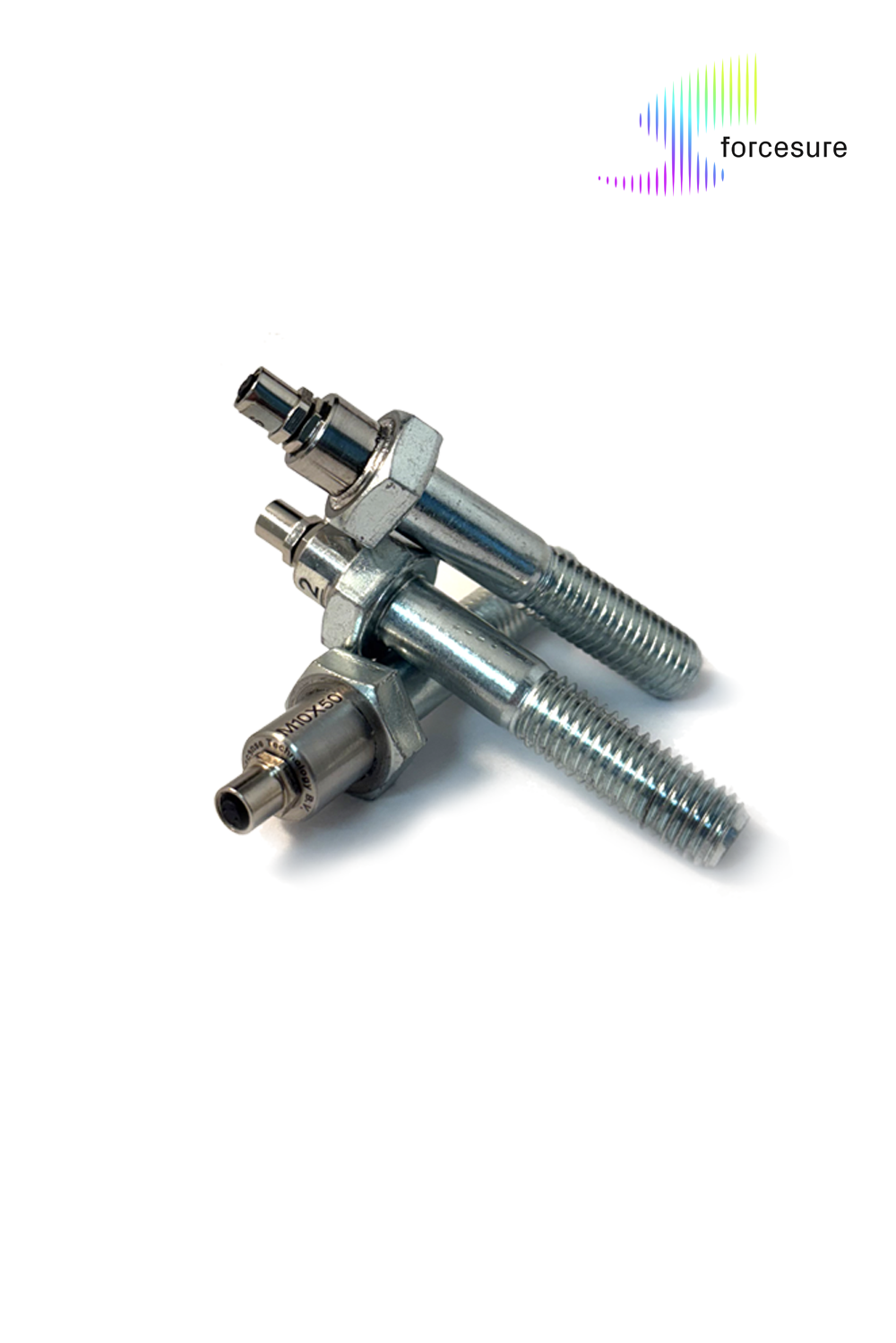 Wireless Databolts stacked together with Forcesure logo